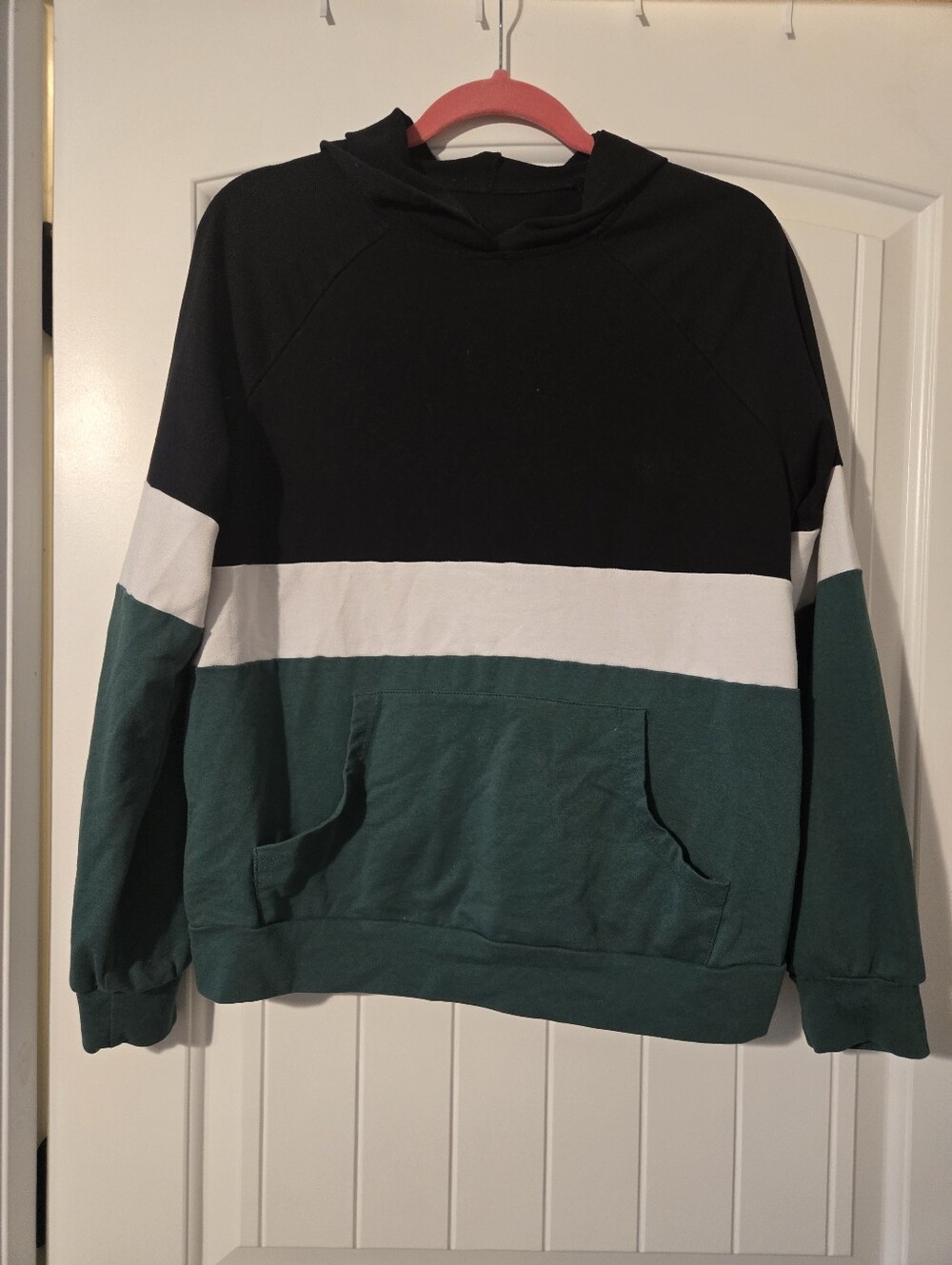 Womens Colorblock Hoodie Sweatshirt - Black, White & Green